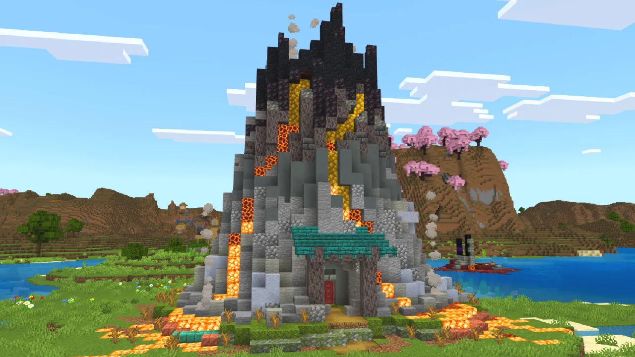 Volcano-shaped home with flowing lava