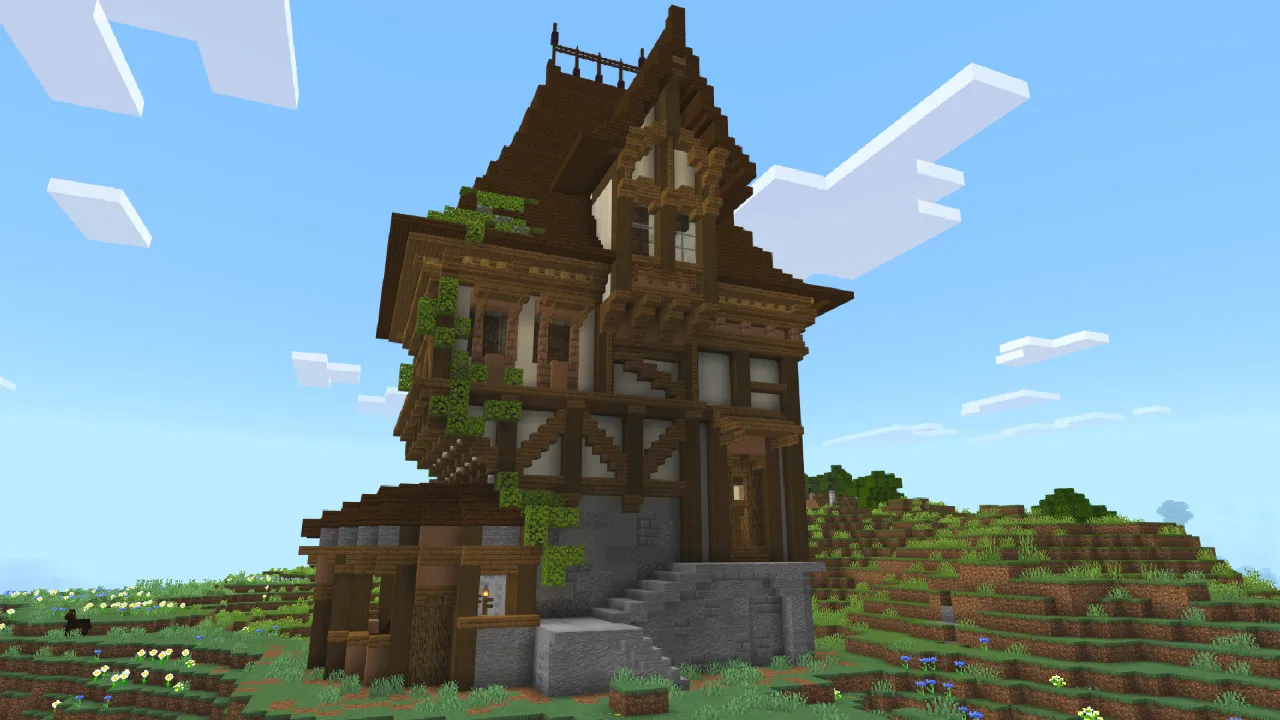 Medieval timber-framed home in Minecraft Bedrock