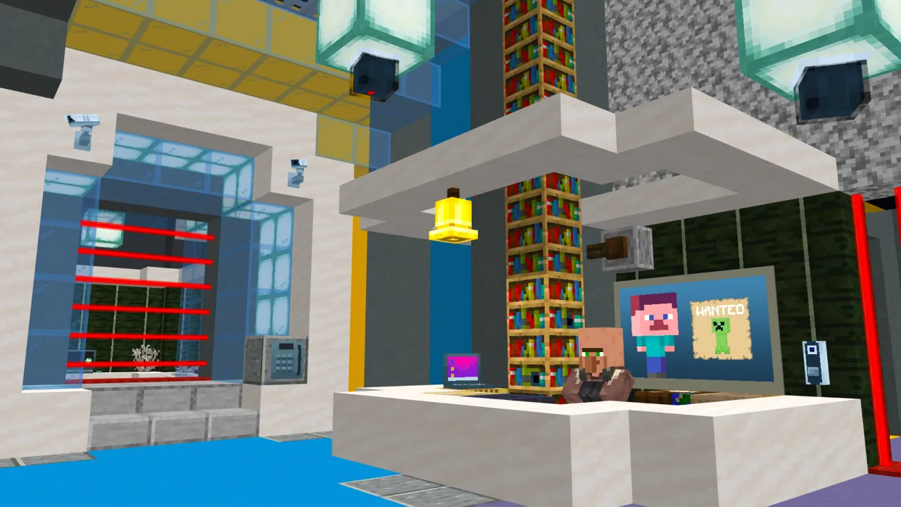 Vault door with a security display screen in the Ultimate Security Pack Minecraft Bedrock map