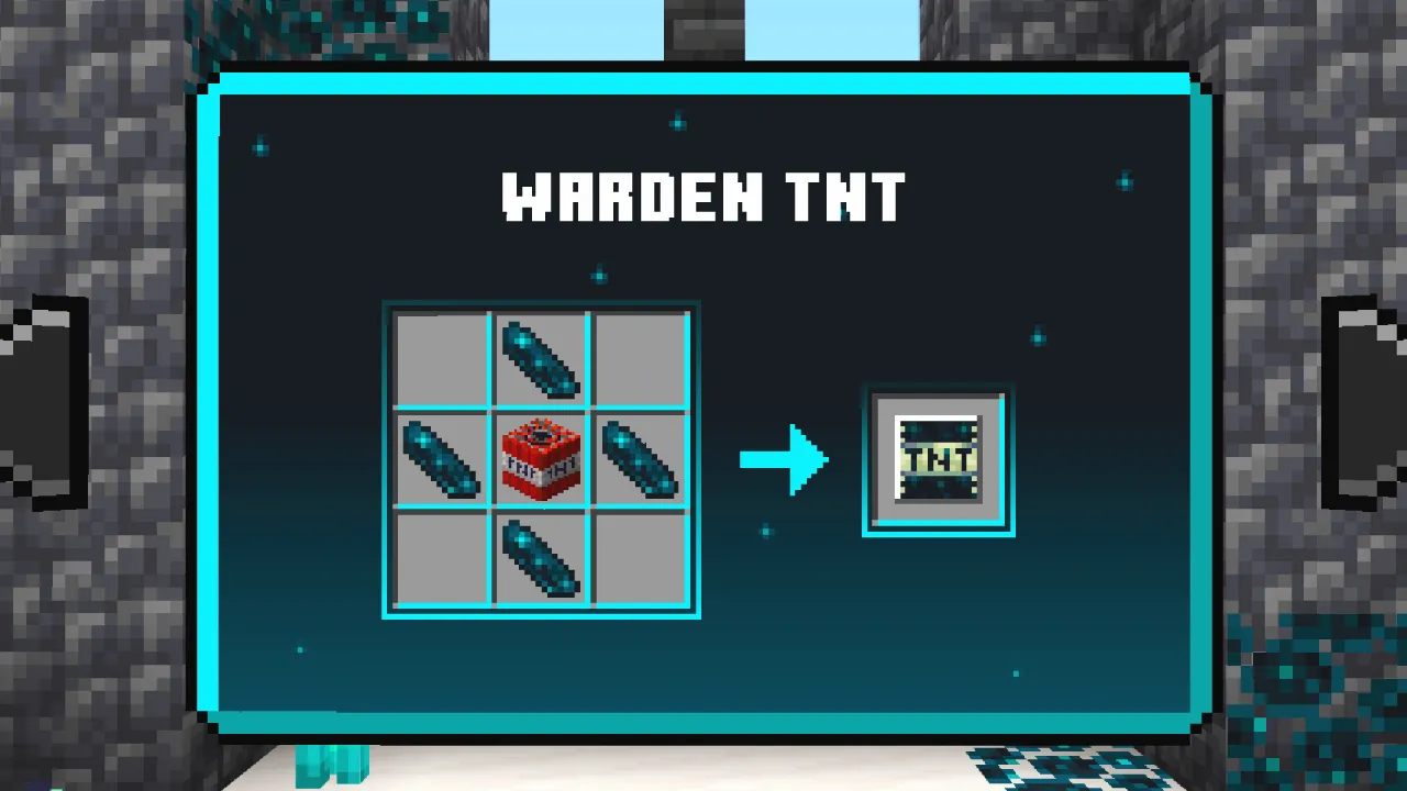 Crafting recipe screen for Warden TNT in the Warden Tools Minecraft Bedrock add-on