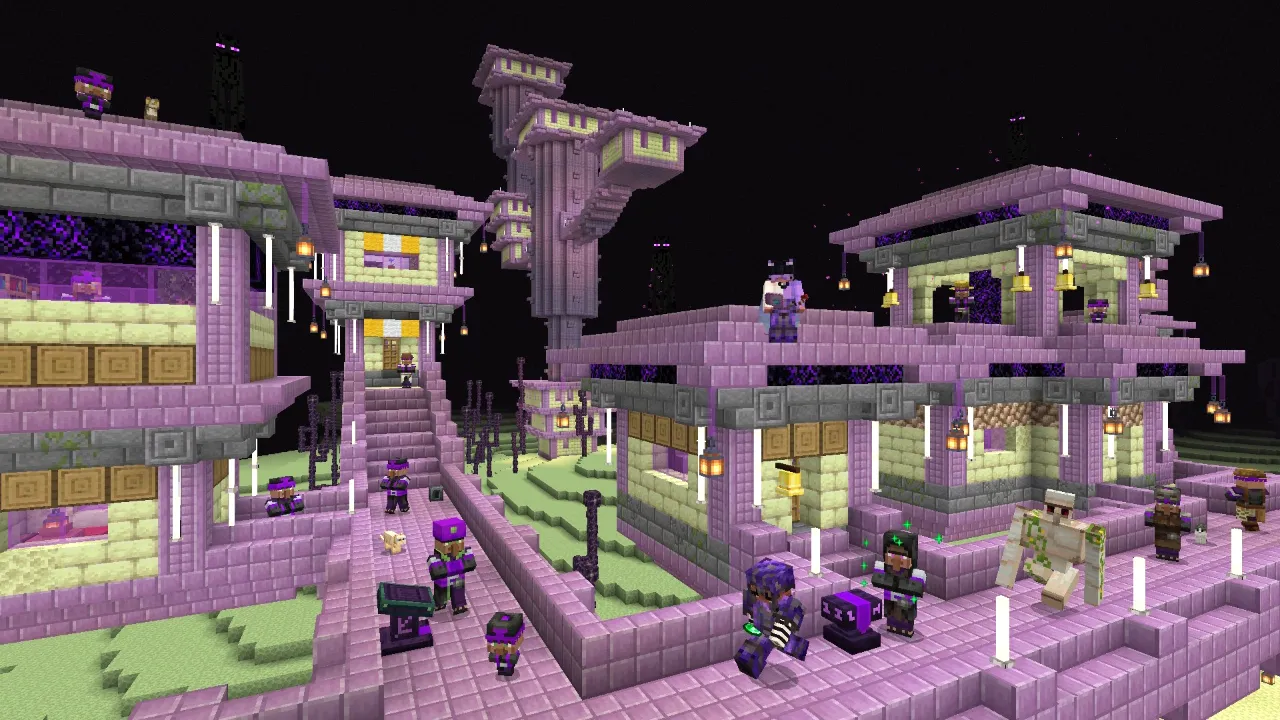 More Villages Add-On showing a custom End village in Minecraft Bedrock