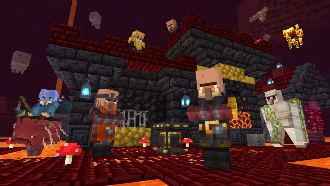Nether village with custom villagers, an iron golem and Nether mobs