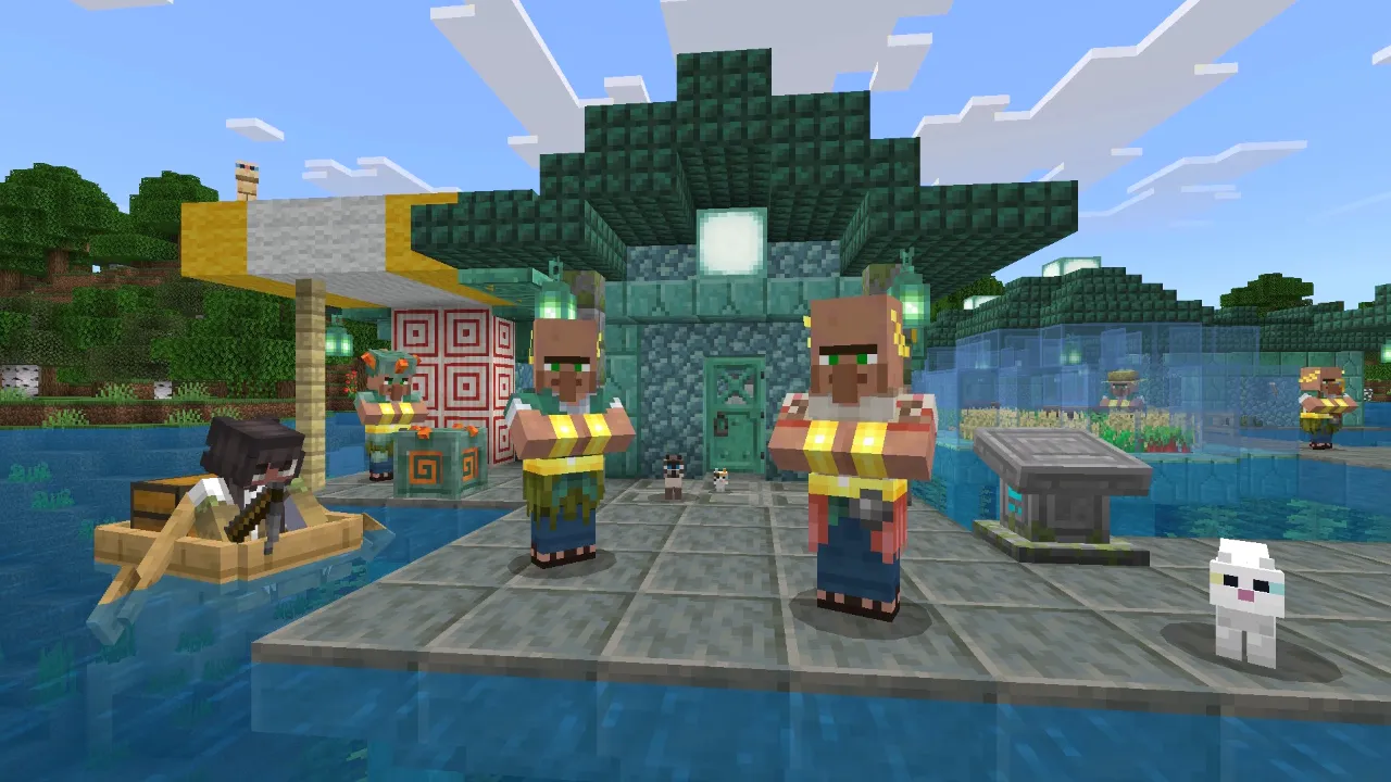 Ocean village with custom villagers, water houses and boats